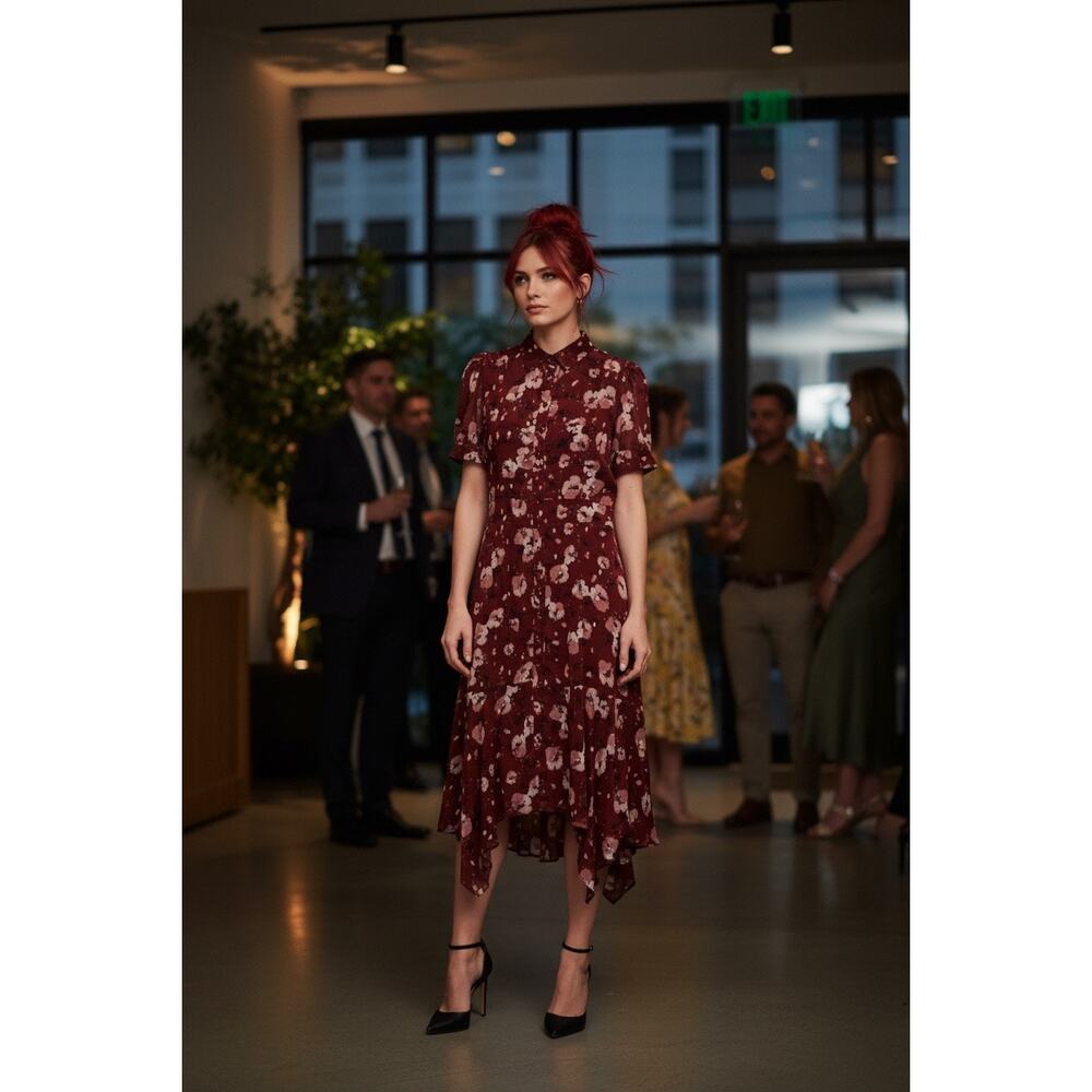 Walter Baker Smith Berry Hibiscus Floral Midi Dress Medium NWT Gold